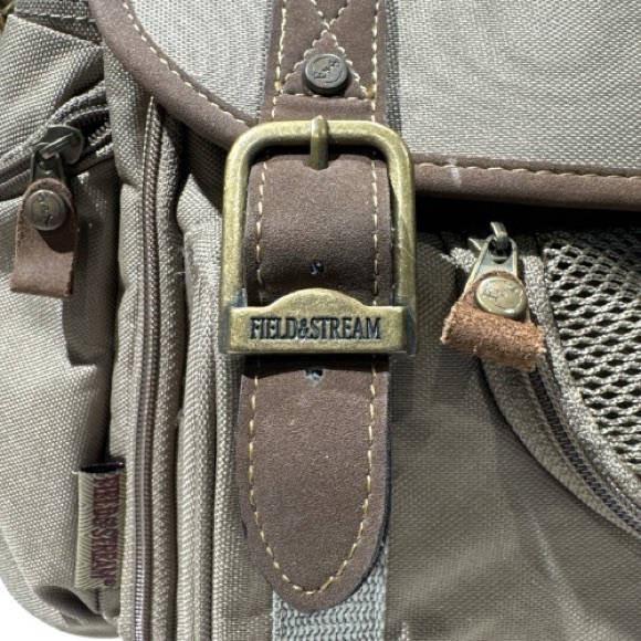 Field & Stream Canvas Messenger Bag Tan With Leather Trim Detachable Nylon Strap - Picture 12 of 15
